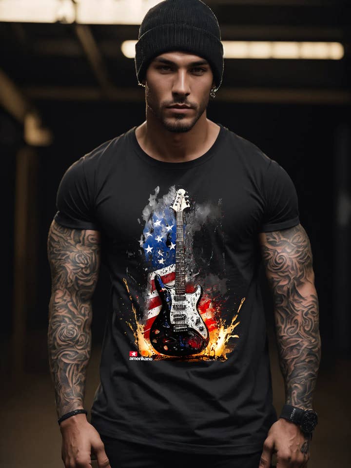 Guitar Flag Amerikano TM Exklusiva T-shirts | Grooveman Music för wholesale av Grooveman Music