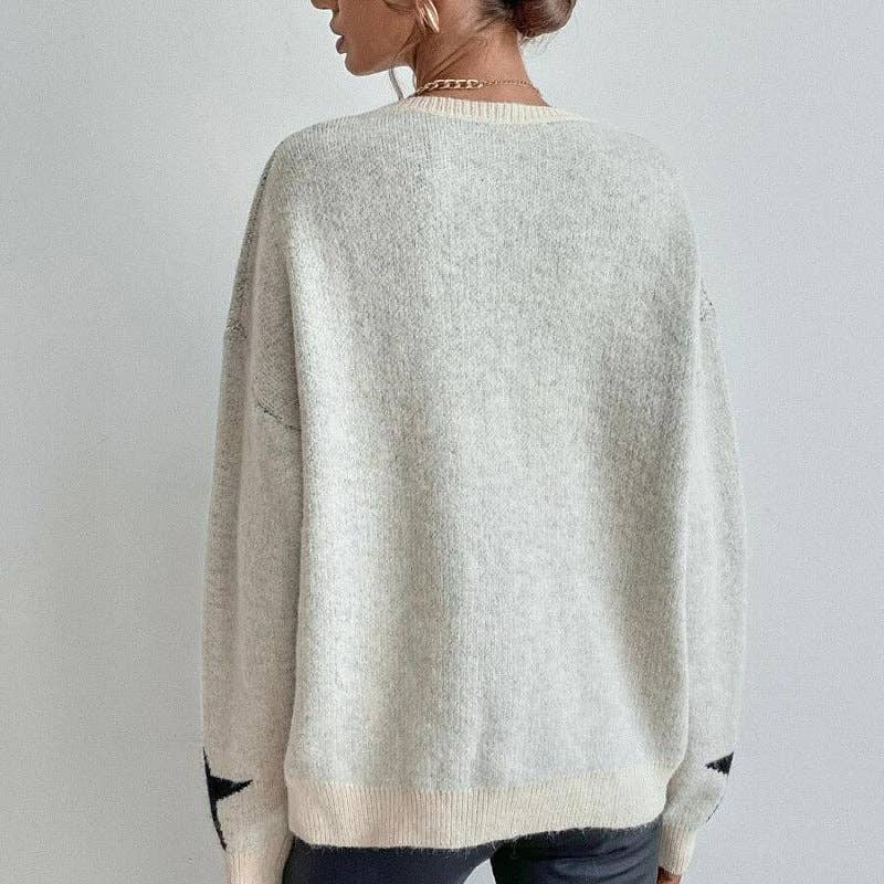Dipped Shop - Wholesale Knit Sweater - Women's - Round Neck Star Jacquard Pullover Sweater DPT142713