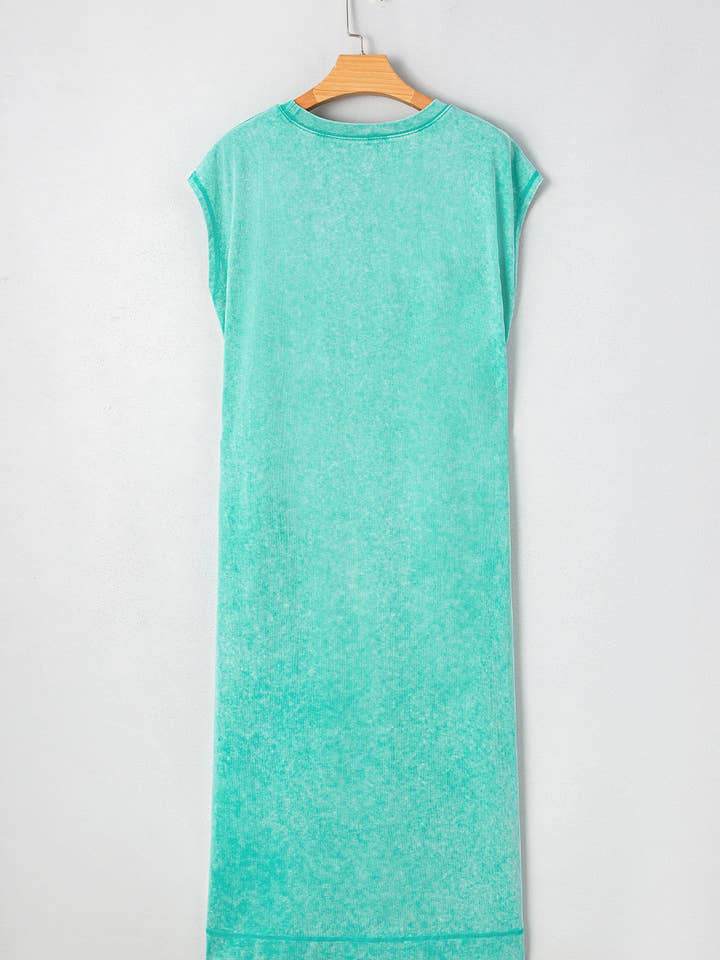 Clearly Aqua Mineral Wash Pocketed T-shirt Long Dress for wholesale on Faire11