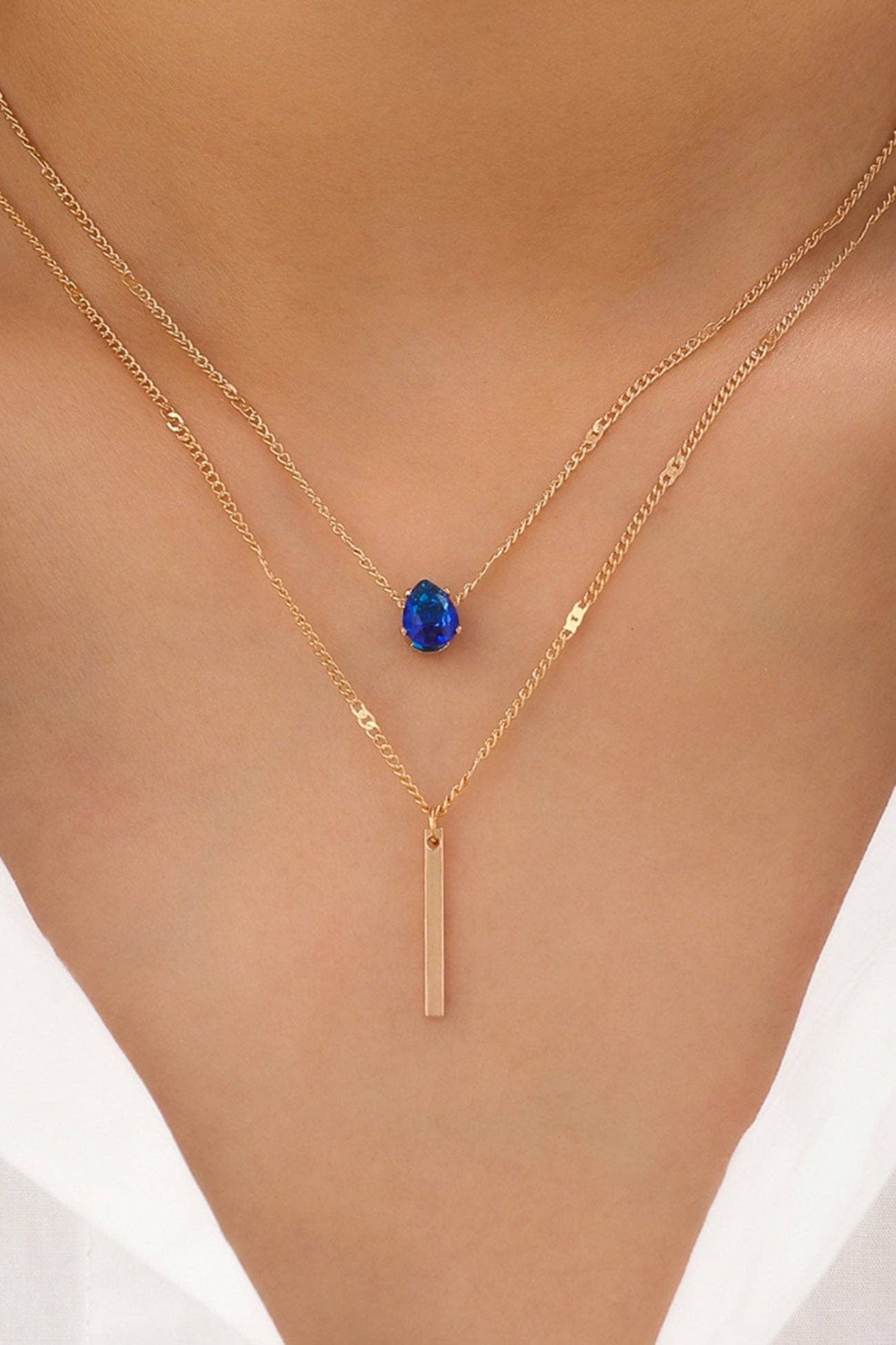 WoodWristCo - Wholesale Halskettinghanger - Gestapelde ketting met rhinestone kwastje en hanger7