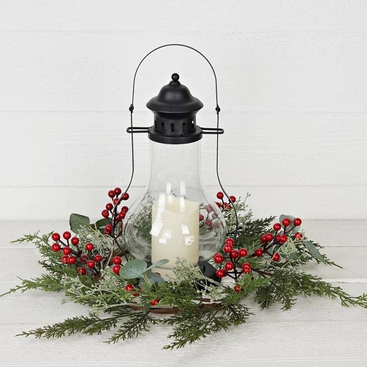 Impressive Enterprises, Inc. - Wholesale Wreath - 31950-18in(9)Wreath-Mix cedar w. berries, silver dollars