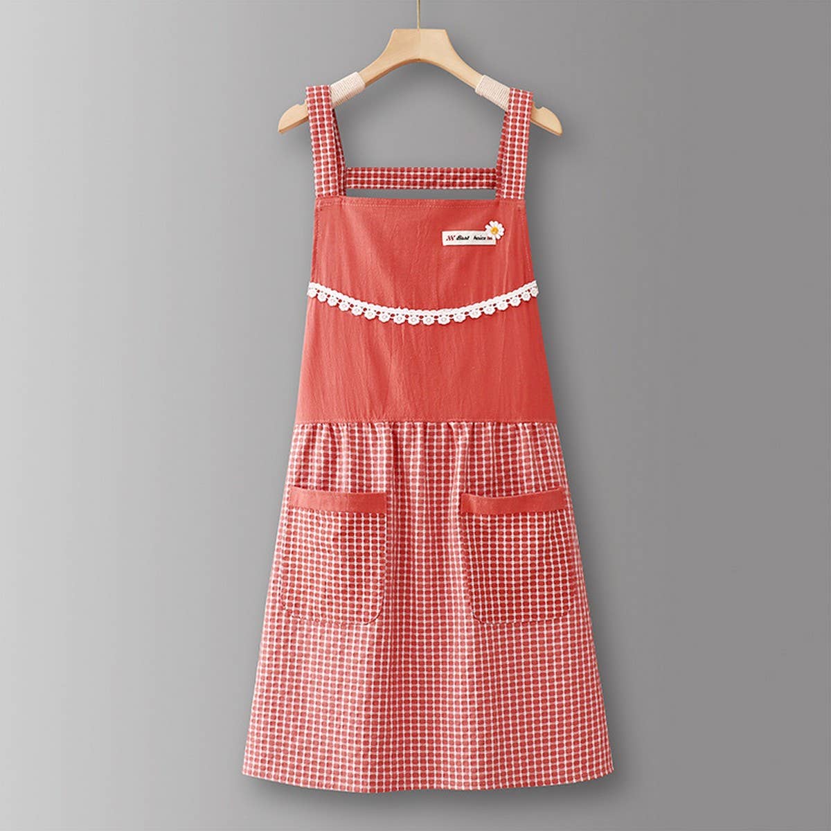 ACCITY - Wholesale Apron - Cotton Striped Grid Kitchen Apron with Pocket_CWMM1009519