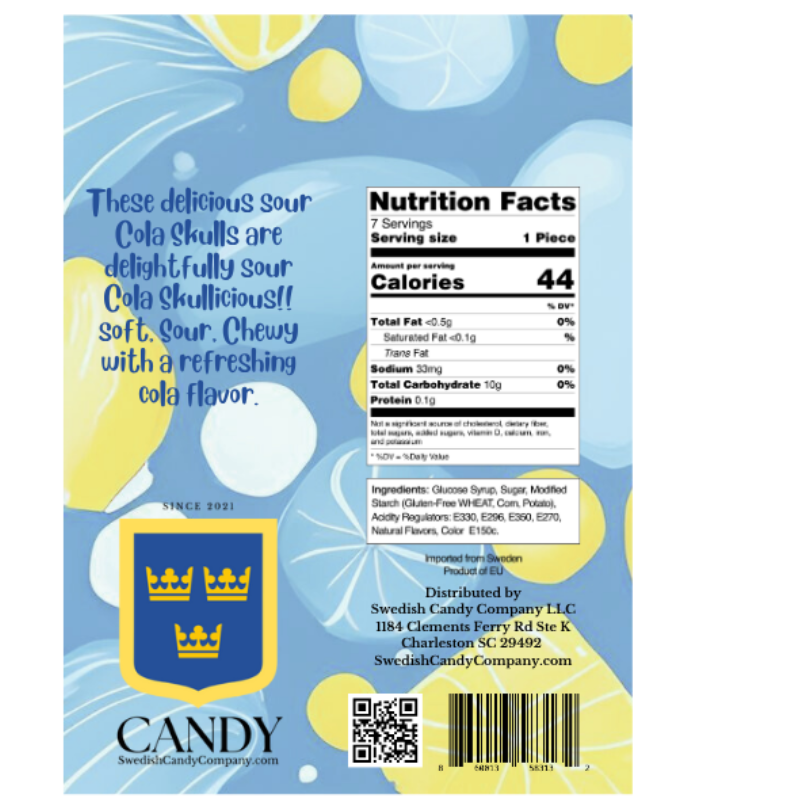 Swedish Godis Shop - Wholesale Gummy - Cola Skulls  85g (3 oz)1