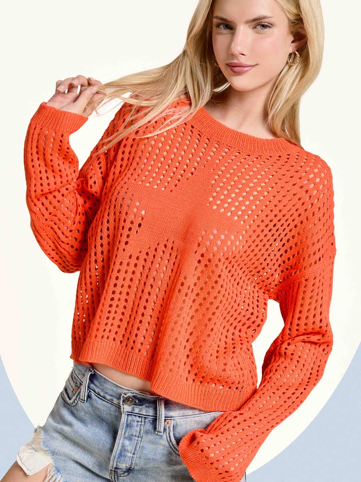 MDS3614-Relaxed Open Knit Hollow Out Star Sweater Pullover for wholesale by La Miel