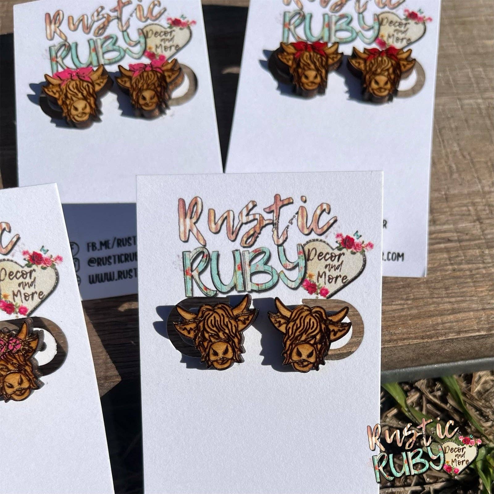 Rustic Ruby Decor and More LLC - Wholesale Stud/Post Earrings - Highland Cow Stud Earrings5