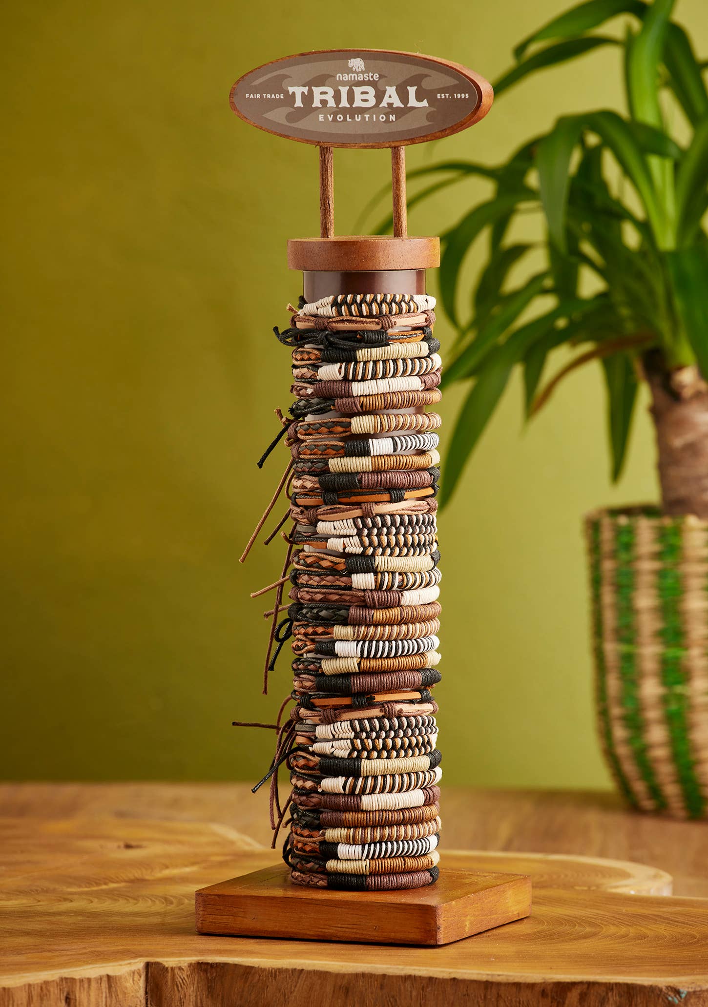 Namaste - Wholesale Woven/braided bracelet - Leather & Hemp Friendship Bracelet, Roll Display