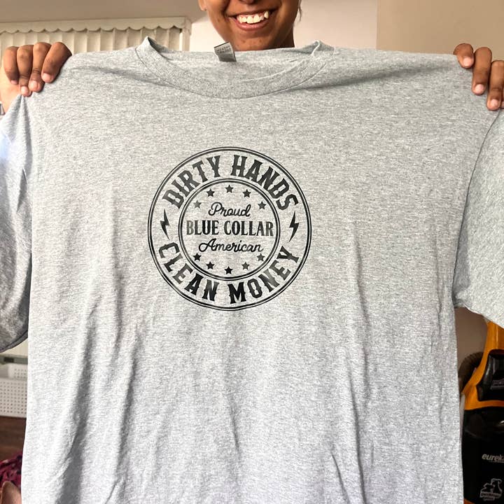 Clean money dirty hands blue collar tee shirt for wholesale by GenXApparel