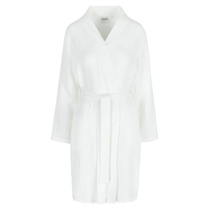 Peignoir Crêpe en Coton et Bambou - Mousseline - Blanc pour la vente par Casilin