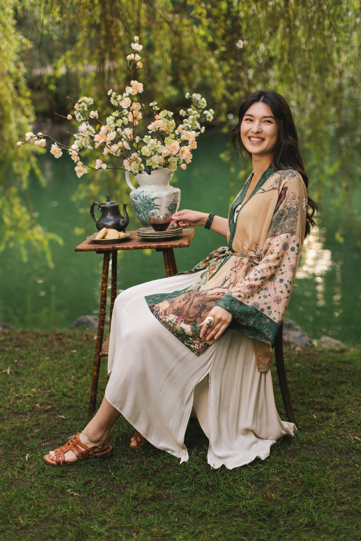 Market of Stars (USA) - Wholesale Kimono - Women's - Fable Matinée Duster Kimono w/ Deer and Moon, mid-length12