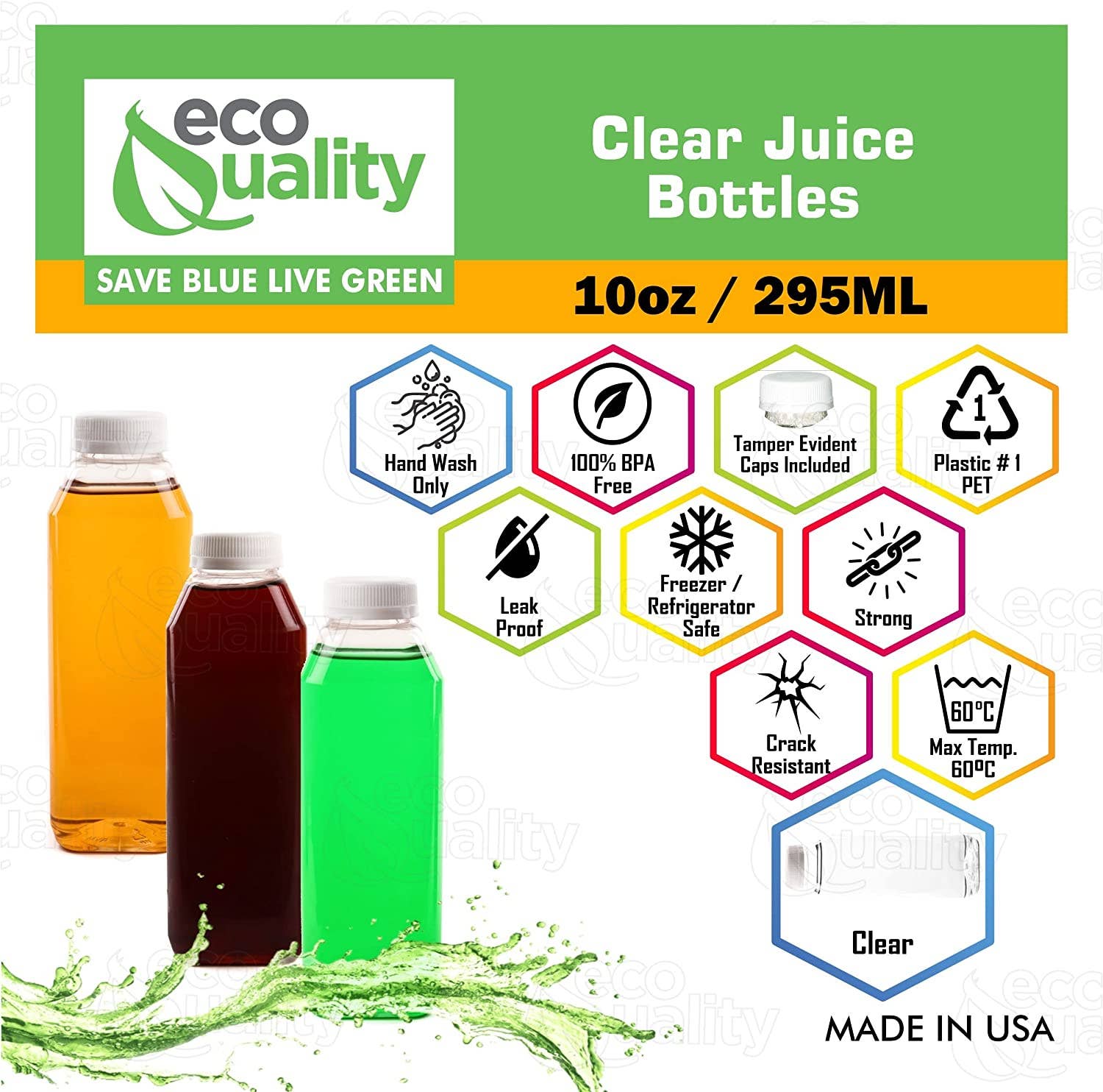EcoQuality - Wholesale Milk/Juice Bottle - 10oz Empty Plastic Juice Bottles w/Tamper Evident Caps1