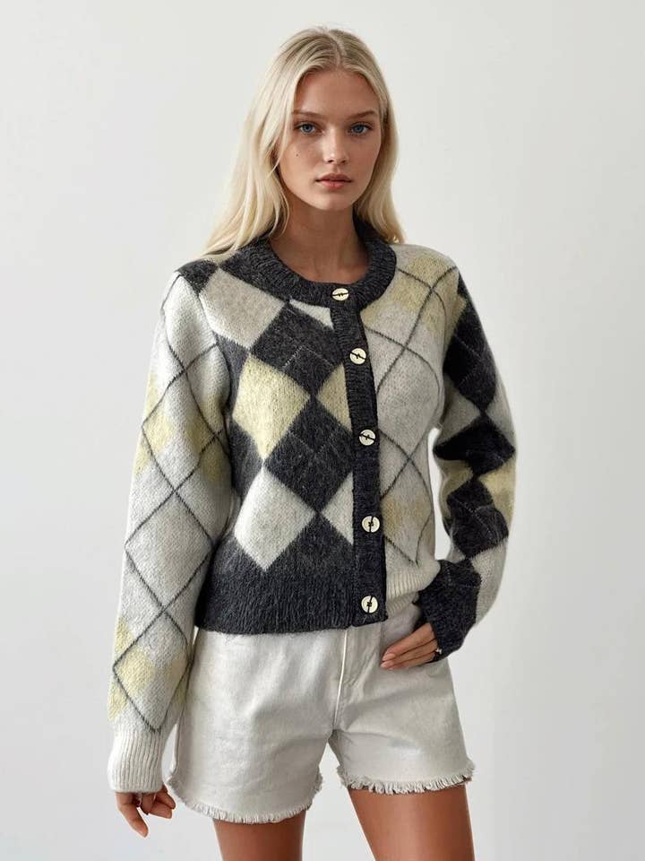 Anaz - Vente Cardigan – femme - Cardigan en losanges flou