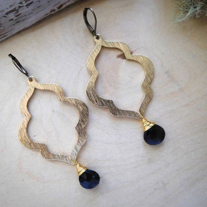 Brass filigree with wrapped teardrops earrings for wholesale by Enchantments by Kathy Welsh