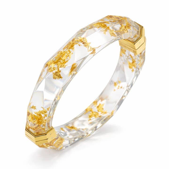 Gold Clear 24K Gold Leaf Faceted Bangle with Hinge for wholesale by Gold & Honey