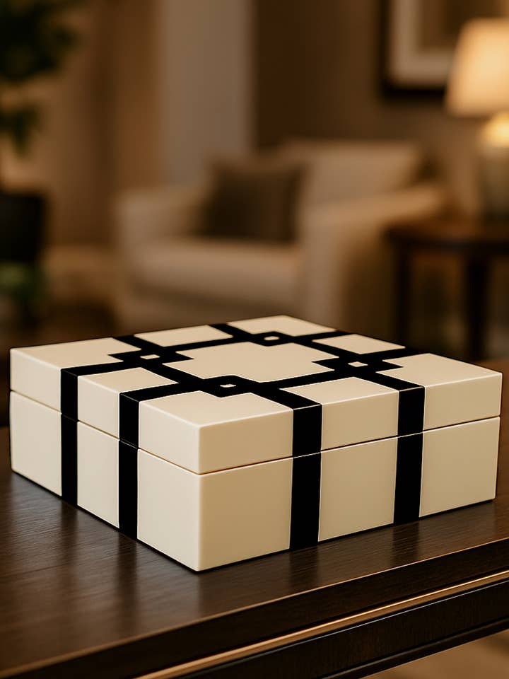 DEO020 SQUARE CHANELO BOX B/W 15X15X5CM for wholesale by JF The Reborn Home