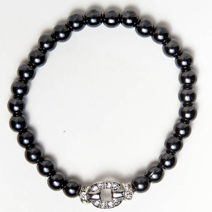 Black With Crystal Belt Buckle Magnetic Bracelet for wholesale by Magnehealth