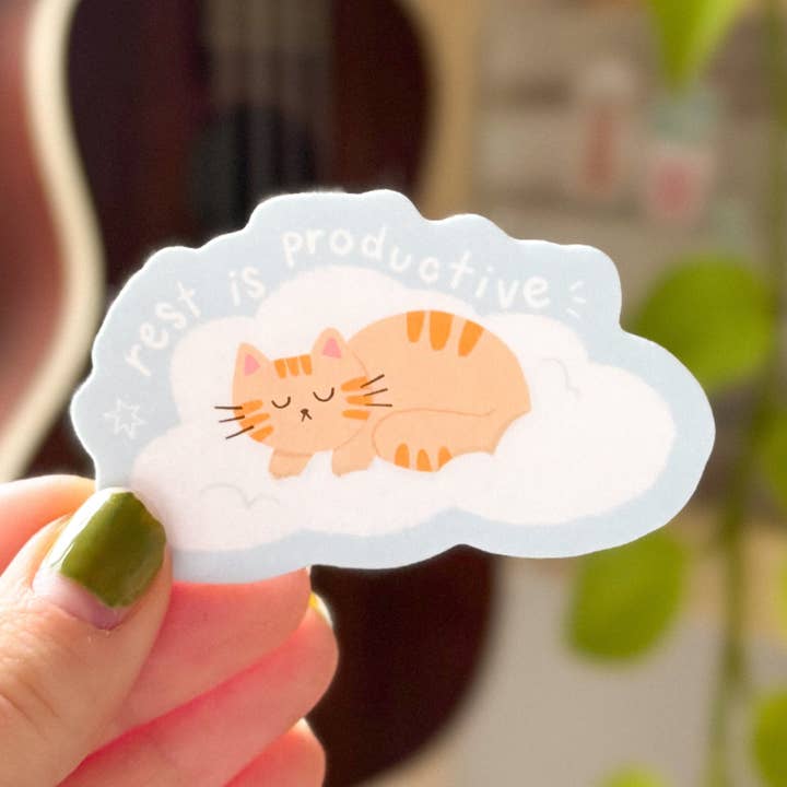 Rest is Productive Cat Sticker for wholesale by Chat Papier