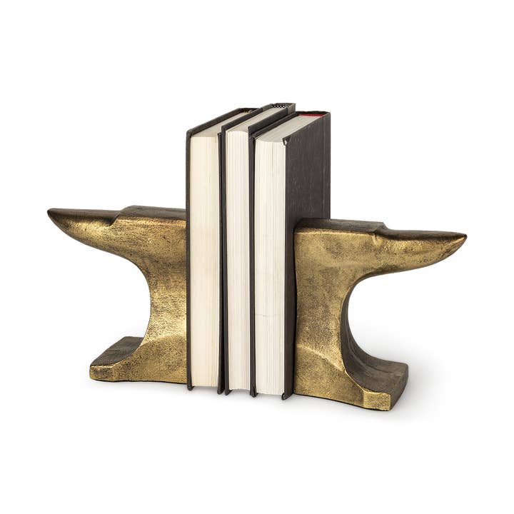 HomeRoots - Wholesale Bookend - Distressed Brushed Gold Anvil Bookends