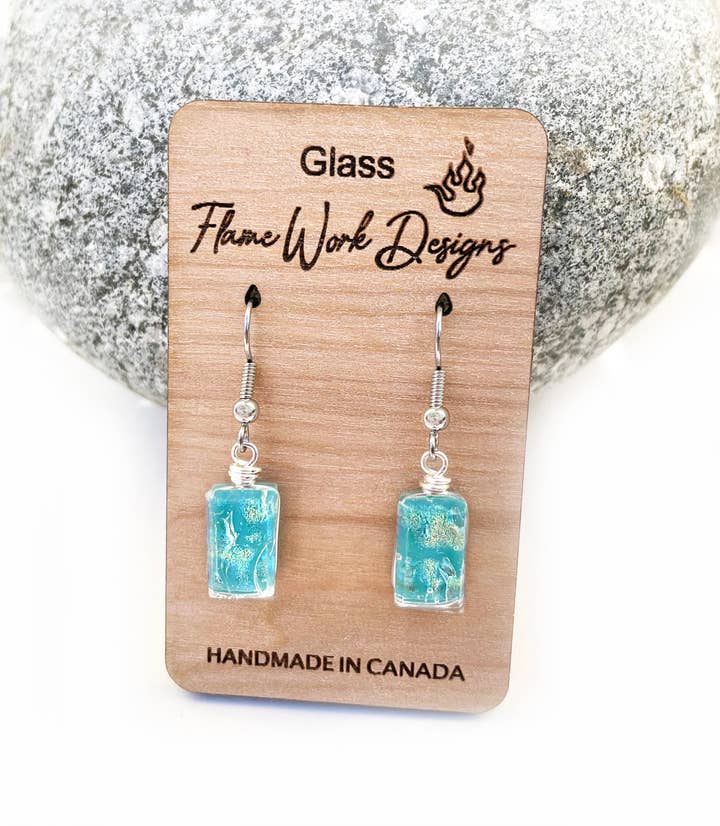 Flame Work Designs - Glass Jewelry - Wholesale Dangle Earrings - Dichroic Glass Earrings - Light Blue0