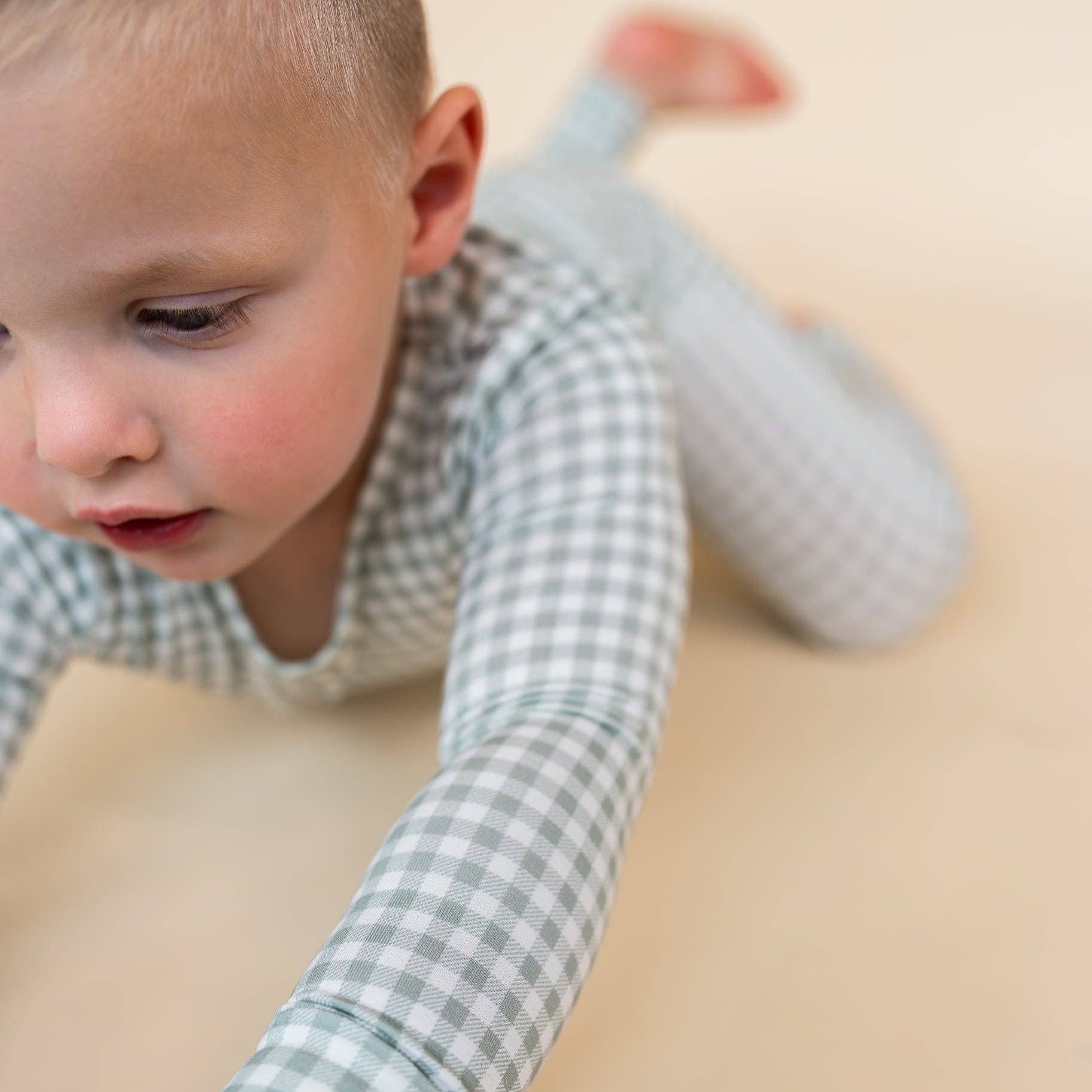 Hucklebaby - Wholesale Sleepwear Set - Kids - Sage Gingham Two Piece Pajamas2