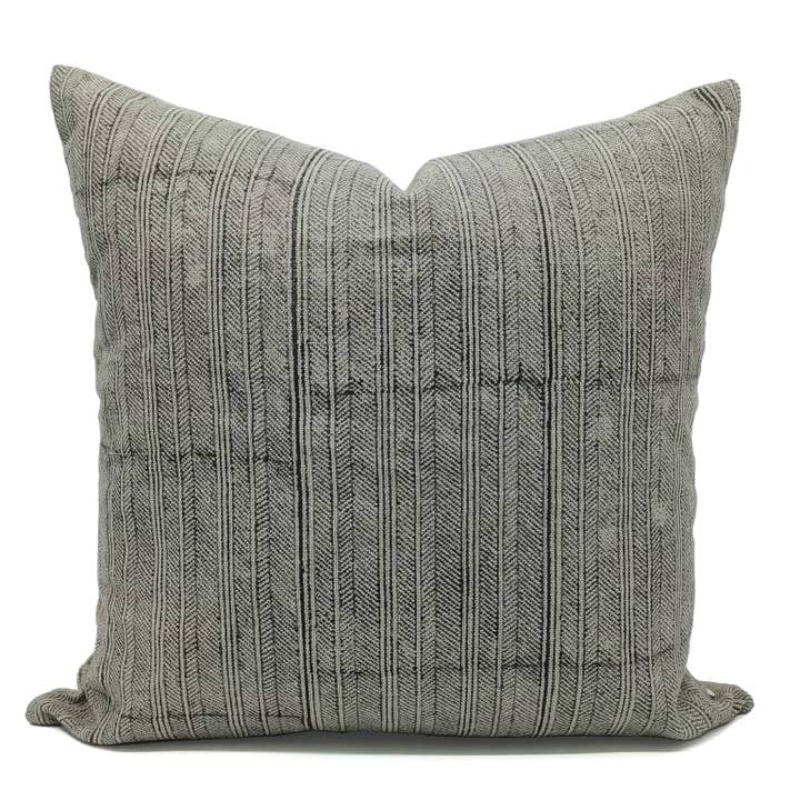 Elegant Block Print Thick Linen Cushion Cover-Black Leheriya for wholesale by Fabdivine