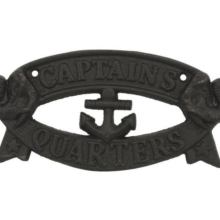 Hampton Nautical - Wholesale Sign - Rustic Black Cast Iron Captains Quarters Sign 8"