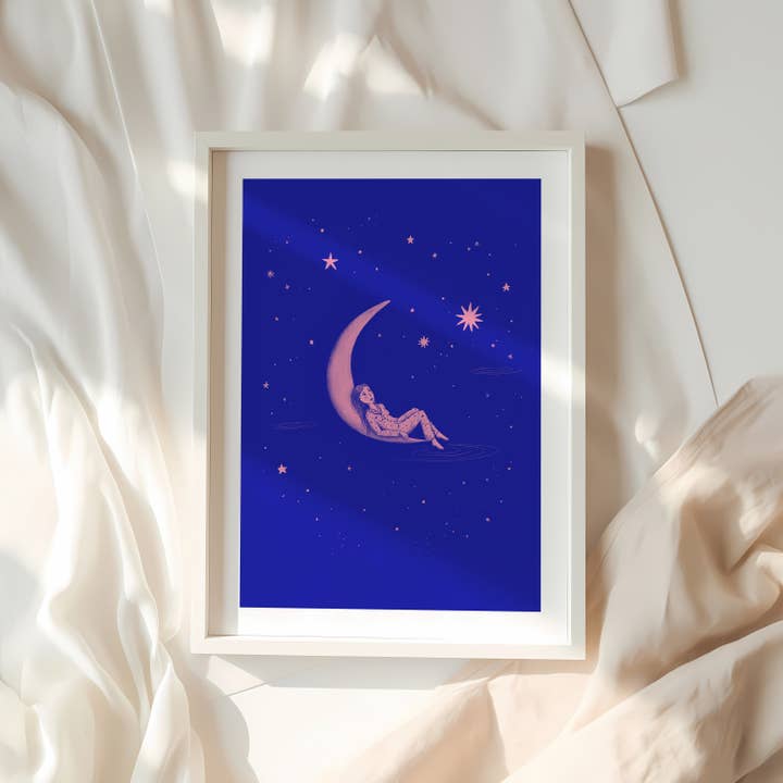 Moon Girl Cornish Illustrated A4 Art Print for wholesale by Salty Siren Studios