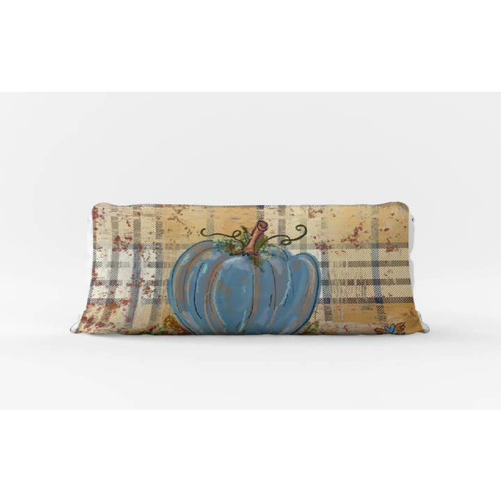 Jennie Denim Pompoen op Geruite Lendenkussen voor wholesale door LuckyBird Apparel and Home