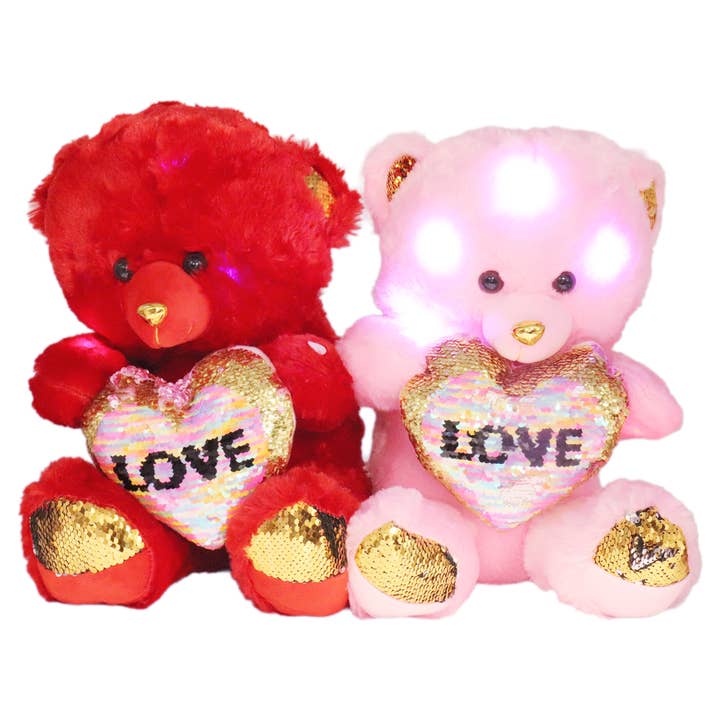 Cap Zone - Vente Peluche – enfant et bébé - Ours en peluche à sequins avec musique et LED - 38 cm1