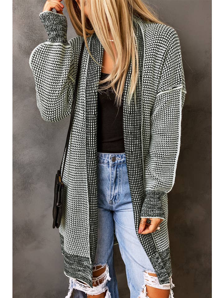 1 the Woman - Wholesale Cardigan - Women's - Plaid Knitted Long Open Front Cardigan - 8 Colors