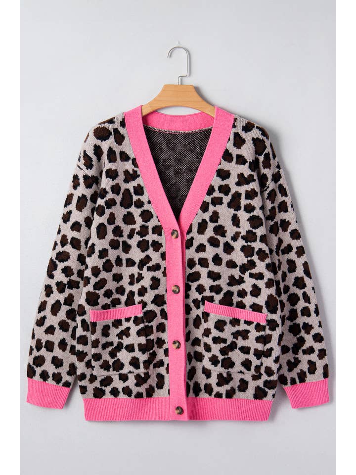 Marron Cardigan à imprimé léopard avec bordure en couleur (S-XL) en vente sur Faire2