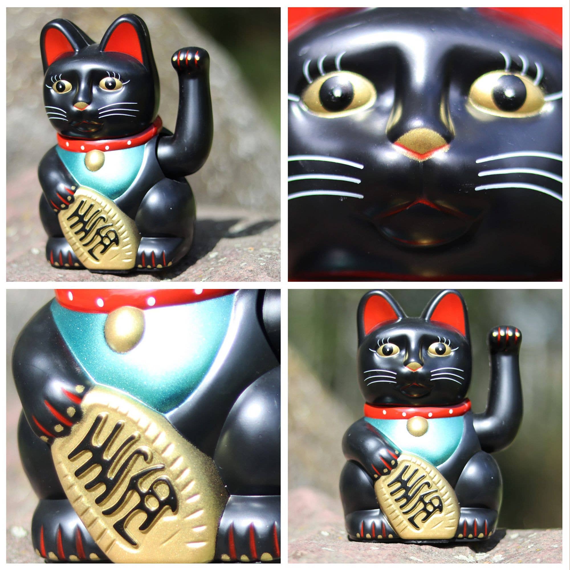Tribal Trade GmbH - Venta al por mayor Figura decorativa - Gato de la suerte Maneki-neko negro de 15 cm que mueve la pata7