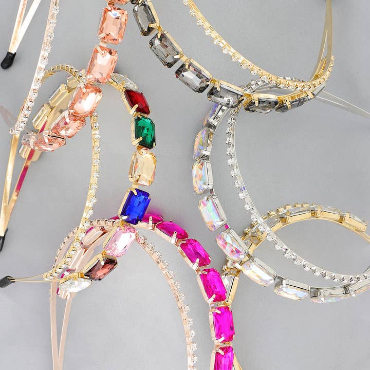 Rhinestone Glass Crystal Gemstone Double Band Headband for wholesale by SP Sophia Collection