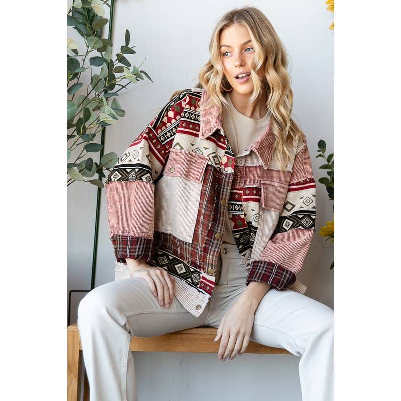 Oli&Hali - Wholesale Jacket - Women's - MINERAL WASHED MIXED MEDIA BUTTON CORDUROY JACKET6