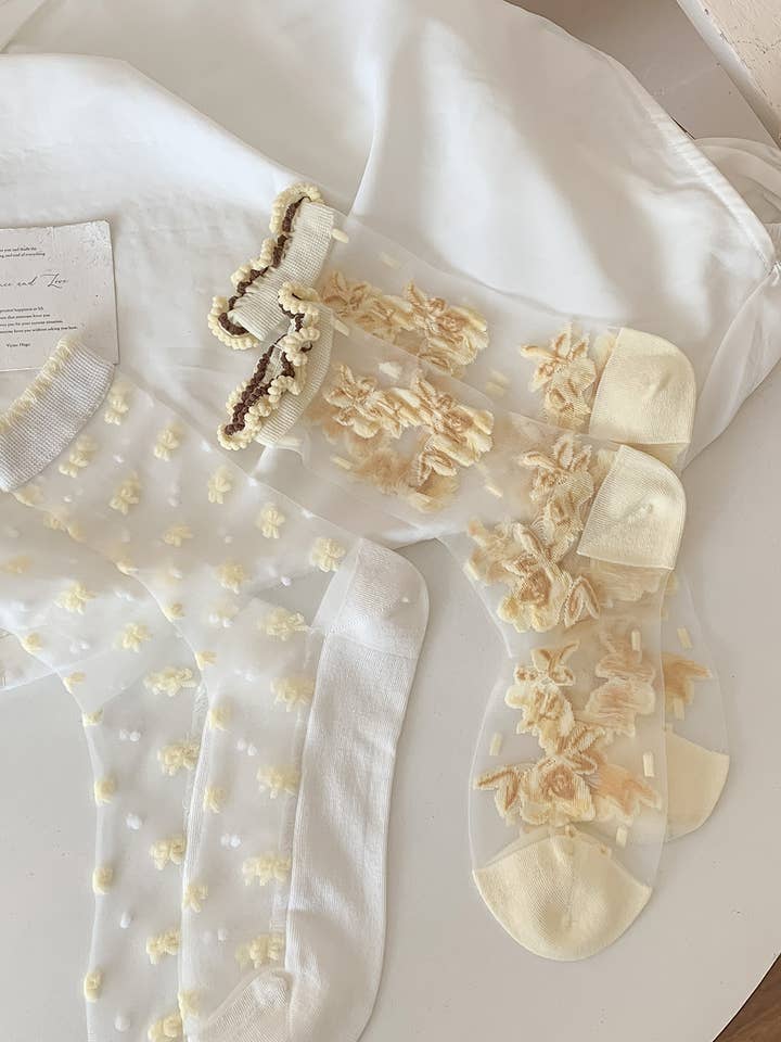 yellow 🧦✨ Elegant embroidered socks 🌸 for wholesale on Faire2