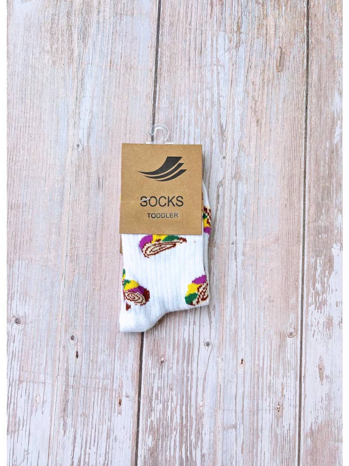 Mardi Gras Creations - Wholesale Socks - Unisex - White Let Them Eat King Cake Ribbed Socks3