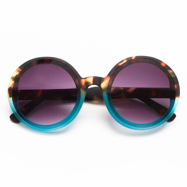 OKKIA - Vente Lunettes de soleil – femme - Lunettes de soleil monture ronde oversize avec finition soft touch – col. Havana Blue1