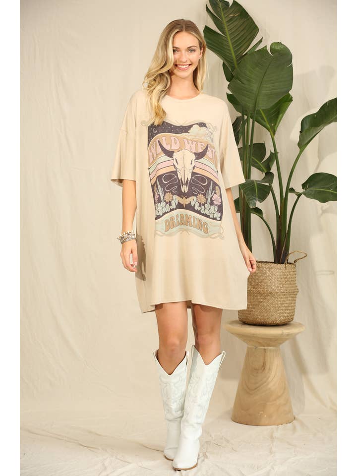 Avery - Vente Robe – femme - ROBE-T-SHIRT À MOTIF WESTERN LONGHORN AV1202-VERONICA1