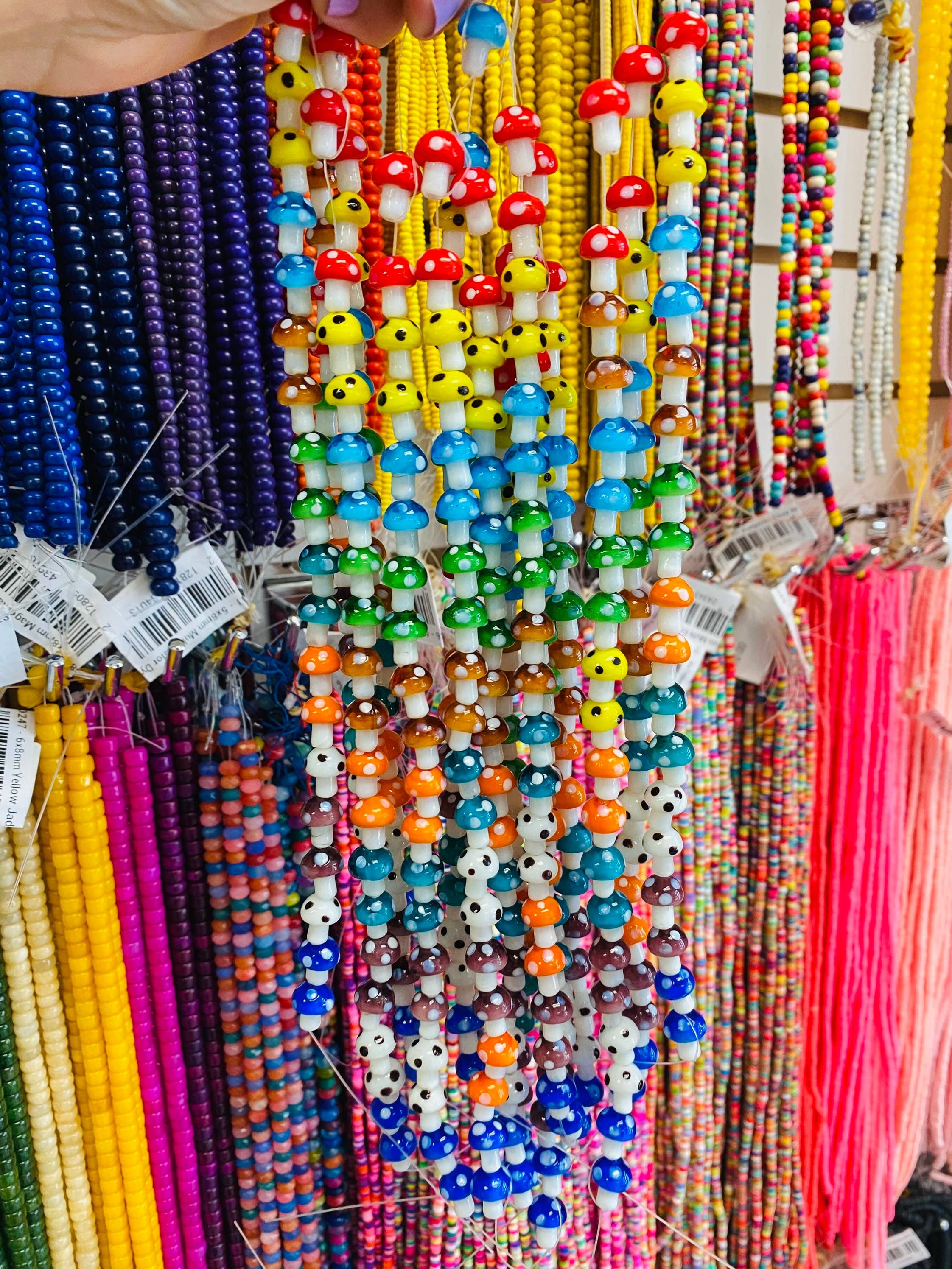 The Bead Bazaar - Wholesale Beads - Strand of Colorful Mushroom Beads, Shroom Pendant Beads, Keychain Bright Clear Mushroom Beads, Mushroom Charms, Boho Bead DIY Jewelry Making7