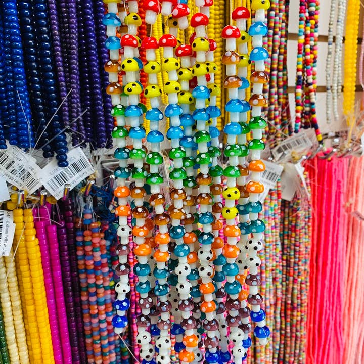The Bead Bazaar - Wholesale Beads - Strand of Colorful Mushroom Beads, Shroom Pendant Beads, Keychain Bright Clear Mushroom Beads, Mushroom Charms, Boho Bead DIY Jewelry Making7