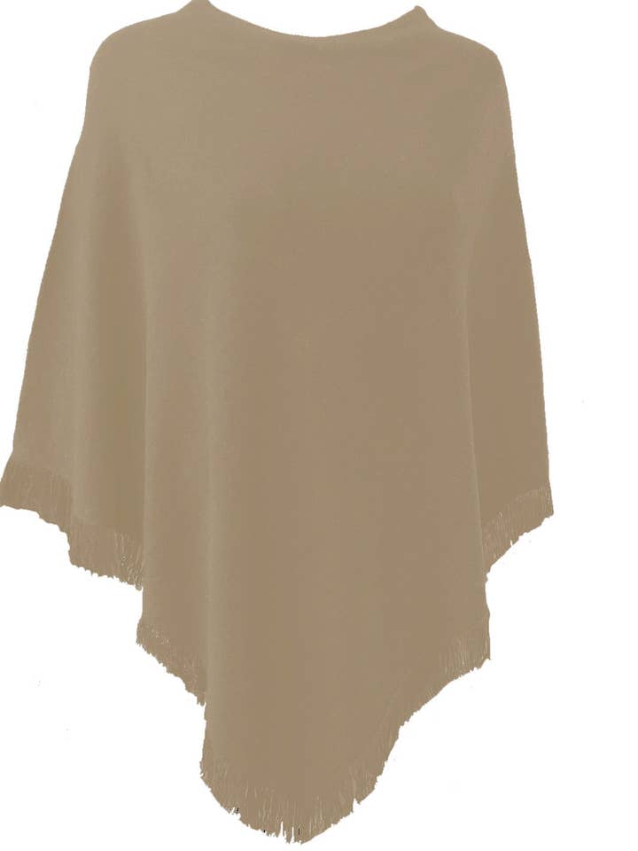 Cashmere poncho with short edge fringe brown for wholesale by PRATI