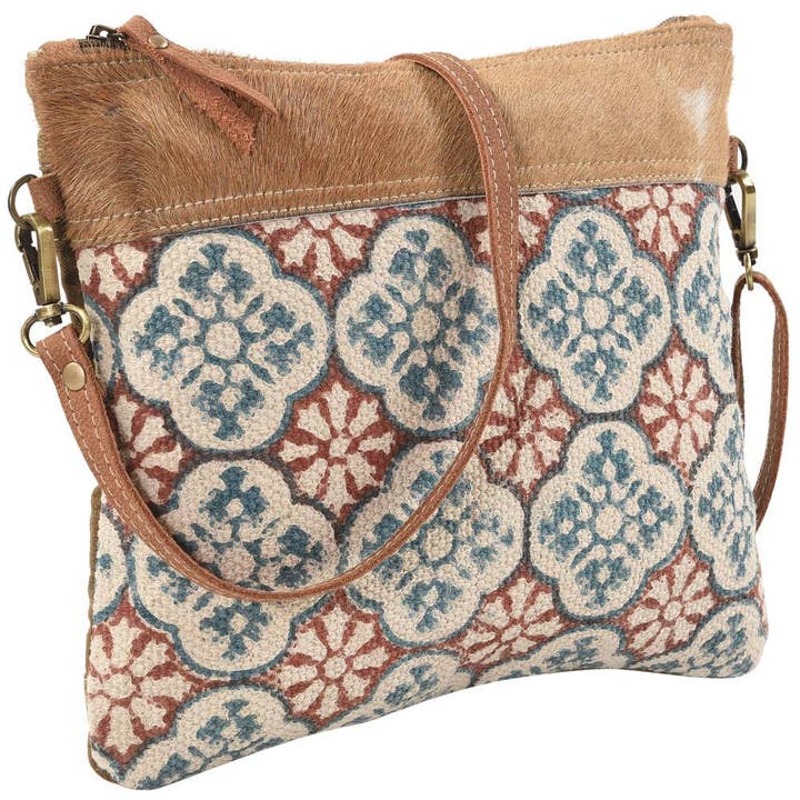 Clea Ray Canvas Bags & Clothing - Wholesale Crossbody Bag - Women's - Crossbody With Brown Tones Canvas Rug And Fur
