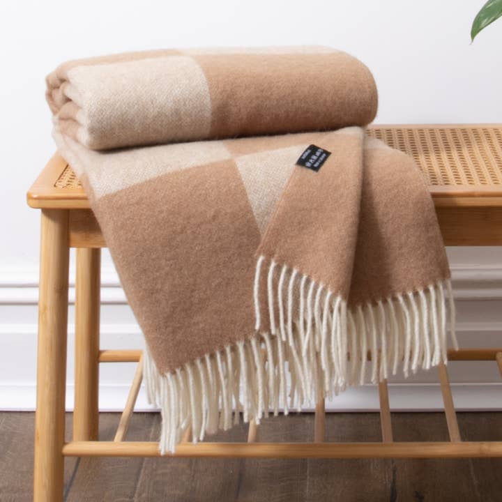 Checkerboard Beige Wool Blanket for wholesale by Native Natural
