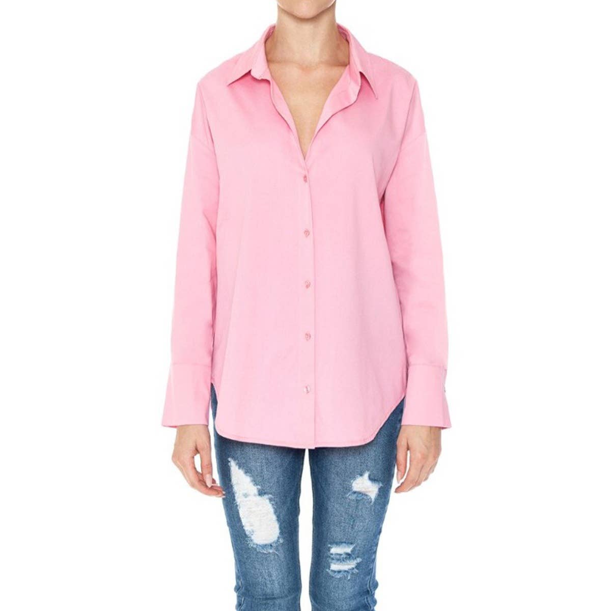UP CLOTHING - Wholesale Button Down Shirt - Women's - BUTTON DOWN LONG SLEEVE COLLAR SHIRT TOP4