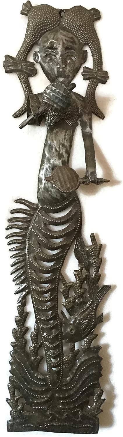 Haiti Fair Trade~ It's Cactus - Vente Décoration murale - Art en métal haïtien fantaisiste de sirène – Jardin en acier recyclé0