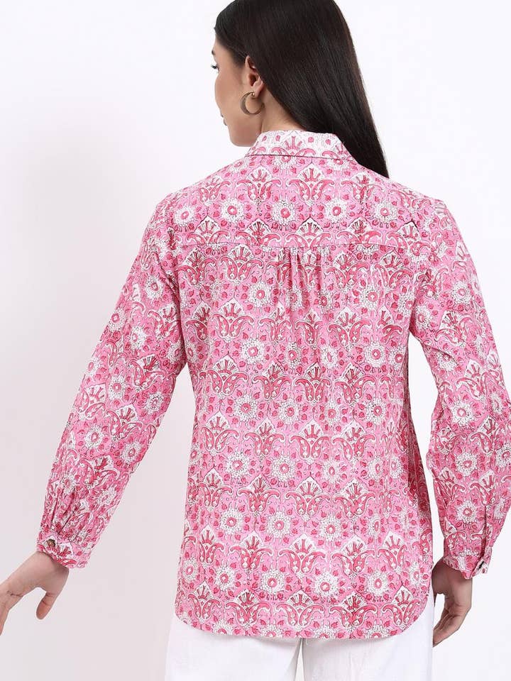 Hi Handmade - Wholesale Buttoned-down shirt – Women's - Panel Shirt - Pink3