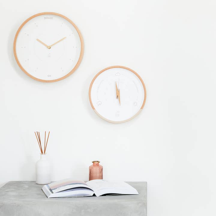 Ocean Clock – wholesale Väggklocka – Beige och ecru väderbarometer i trä2