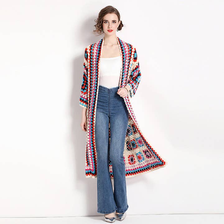 Women Fashion Boho Vacation Jacquard Long Sleeve Coat for wholesale by SALINA TRADING INC