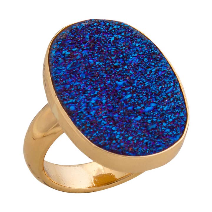 Alchemia Cobalt Druzy Adjustable Ring for wholesale by Charles Albert Inc