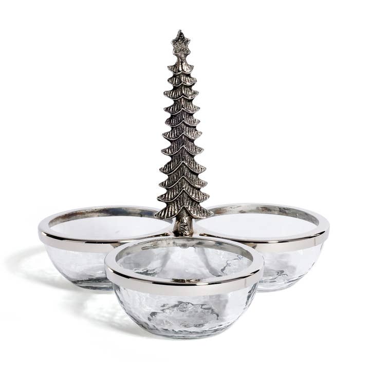 Forêt d’Hiver zilveren glas- en metaaltrio condimentenset voor wholesale door Zodax