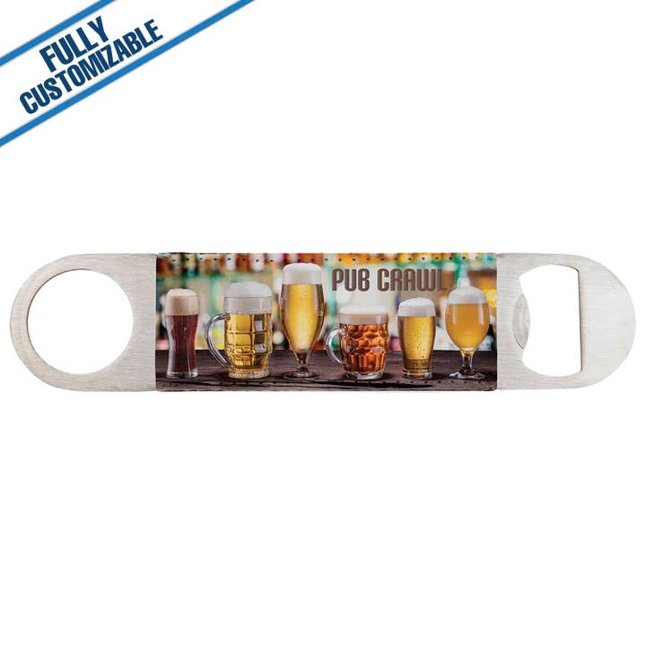 Long Bottle Opener With Leatherette Grip -Fully Customizable for wholesale by GiftWorksPlus